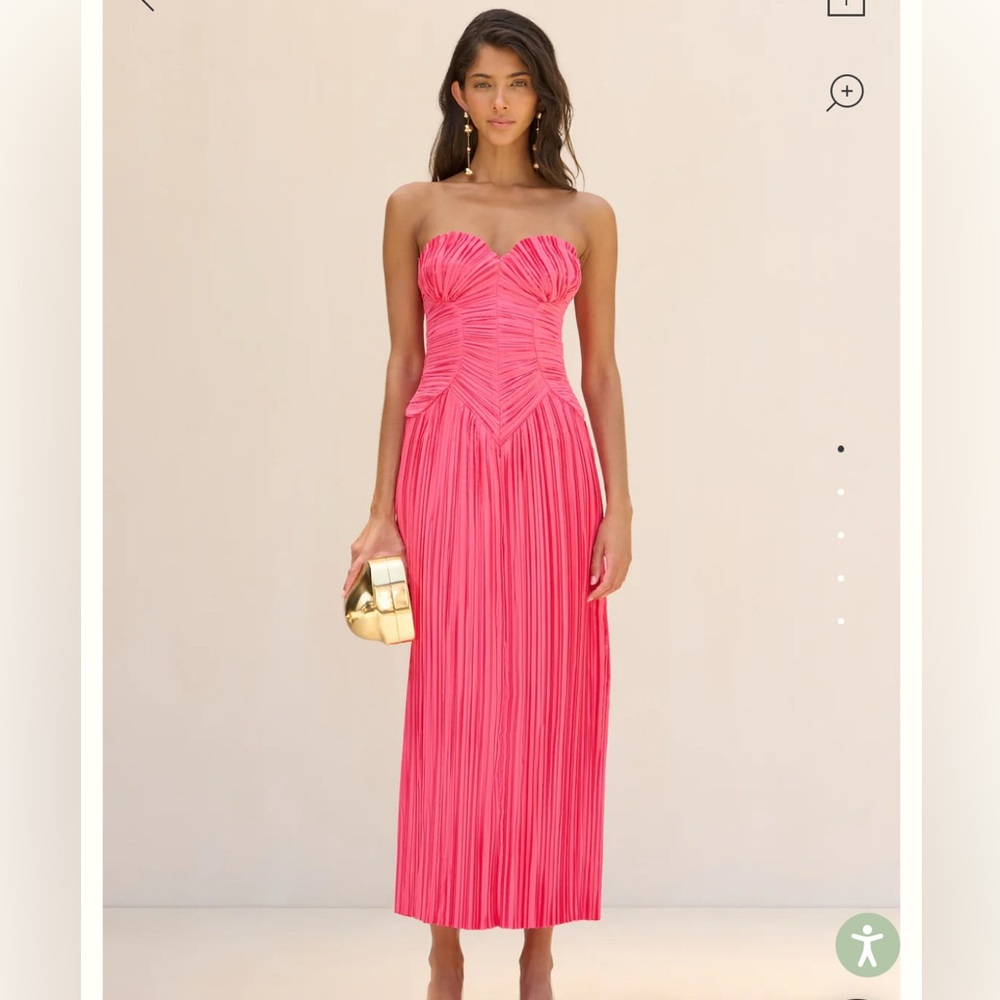 Cult Gaia Ashika Pleated Plisse Strapless Corset Bodice Dress Sangria Pink